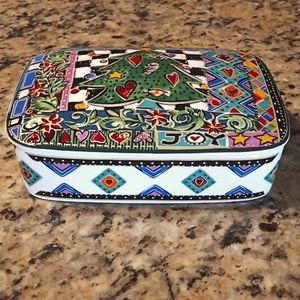MIKASA Vintage Christmas Porcelain Trinket Box. Festive Theme By Jenny Faw.